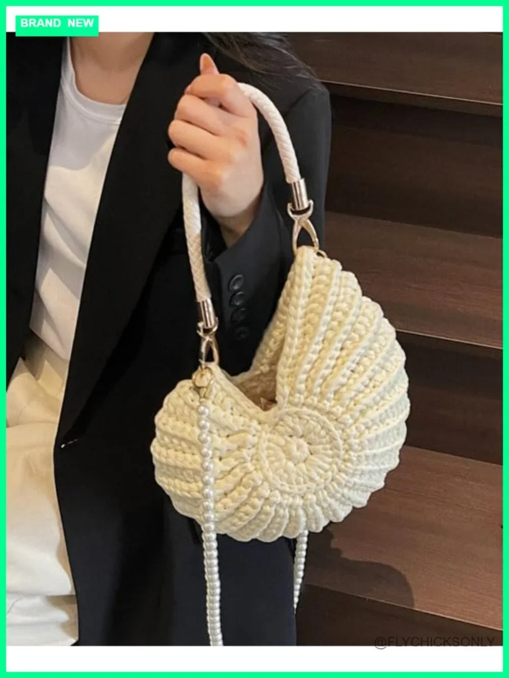 Handmade Crochet Tote Bag Seashell Purse Boho Shell Crossbody Shoulder Beach